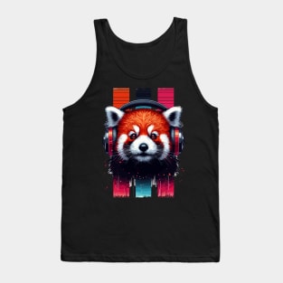 Cute Retro Music Red Panda In Headphones Tank Top